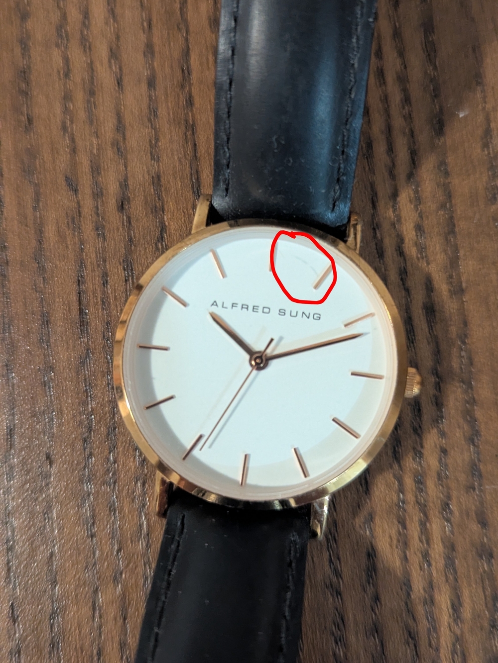 ALFRED SUNG Gold-Tone Case Watch with Black Leather Strap - Picture 3 of 3